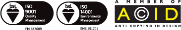Badgemaster Certifications - ISO 9001, ISO 14001, A Member of ACID (Anti Copying in Design)
